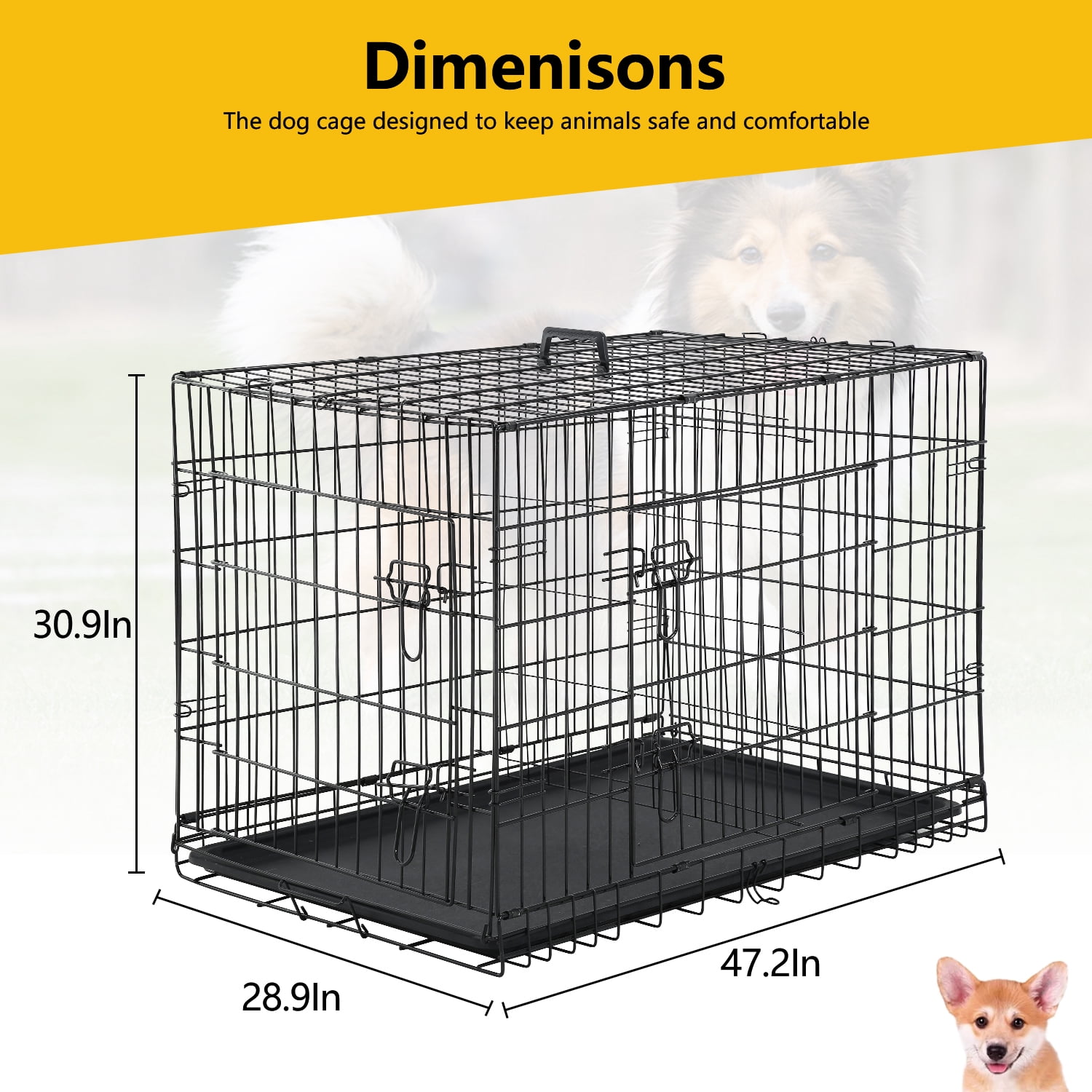 Pal Metal Black 48" Dog Crate Carrier with Collapsible Function