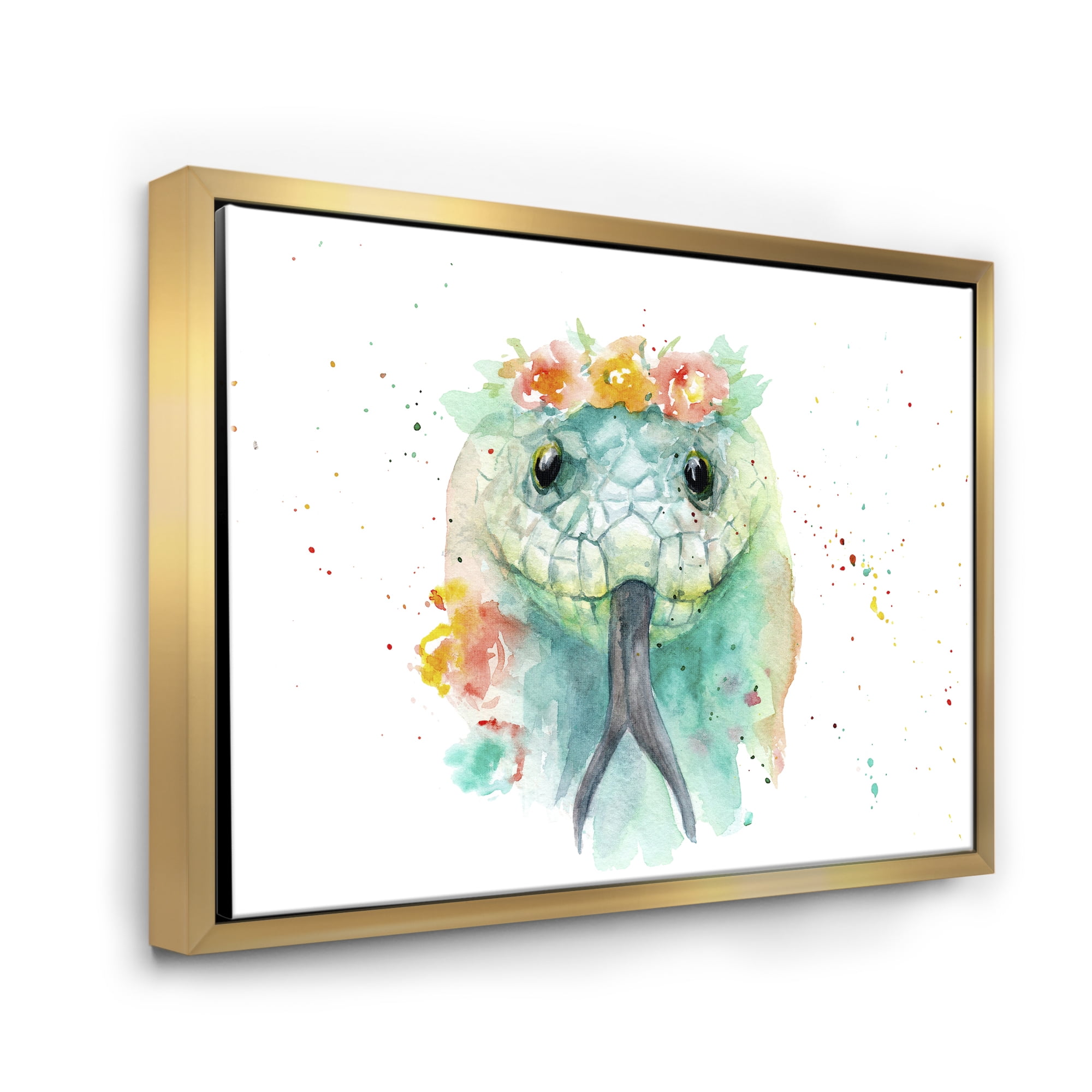 Designart 'Portrait A Green Snake In Flowers' Farmhouse Framed Canvas Wall Art Print