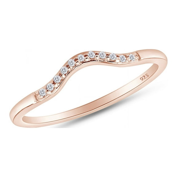 AFFY Round Cut Simulated Cubic Zirconia Curved Wedding Band Ring In 14k Rose Gold Over Sterling Silver Ring Size-5.5