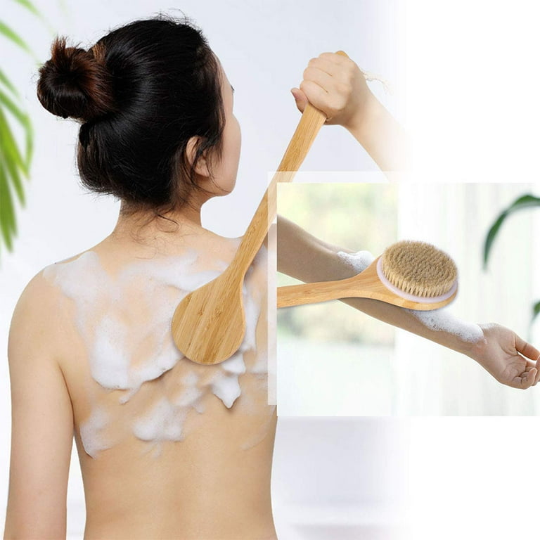 Body Brush Bath Brush,natural Bristles Bamboo Wood Round Brushes For  Brushing Stimulates Blood Circulation Improves