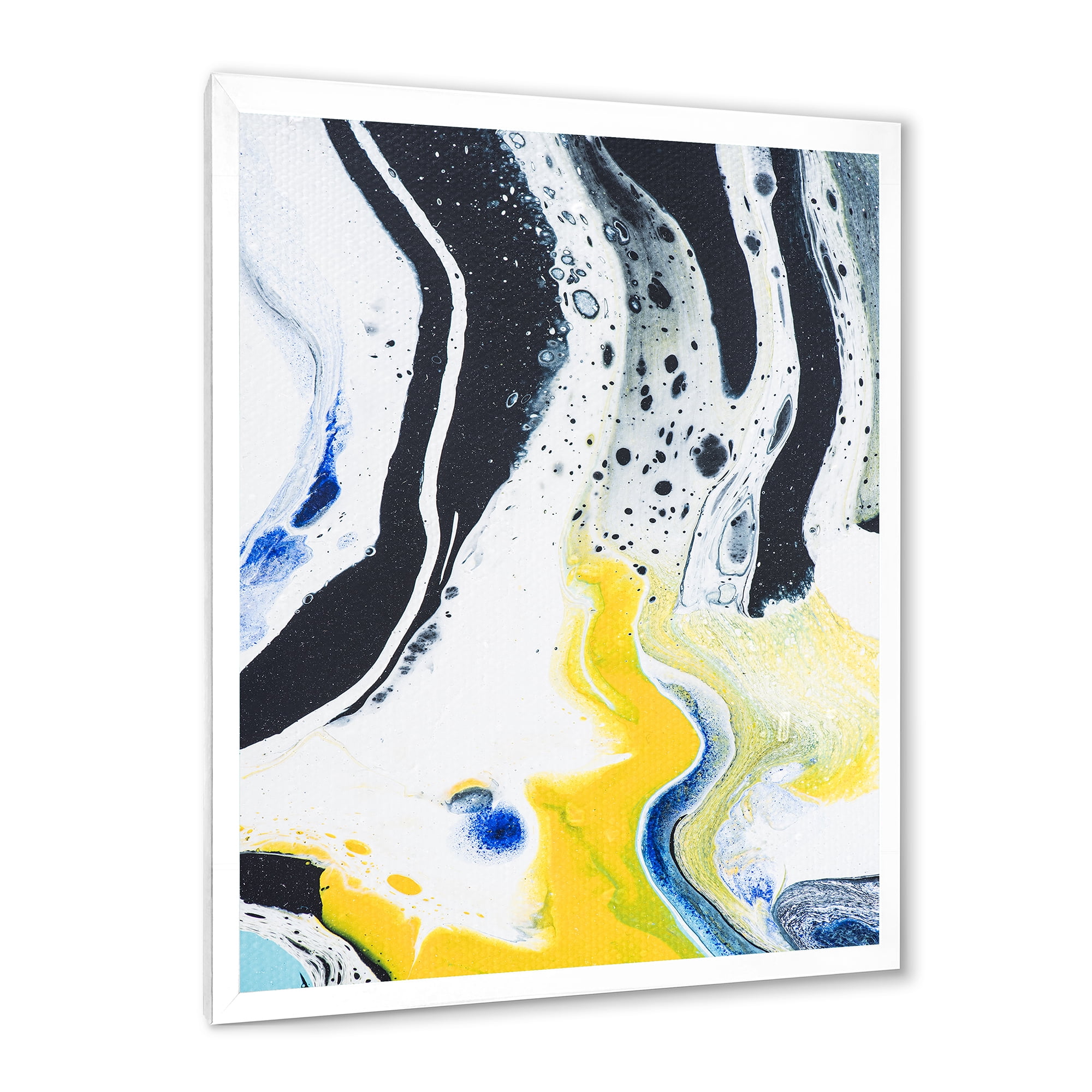 Designart 'Abstract Marble Composition In Blue and Yellow IV' Modern Framed Art Print