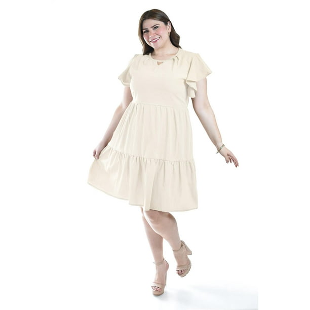 Vestido de lino con volantes Roman Fashion /Tallas Extras, 4355 (Beige) beige 36