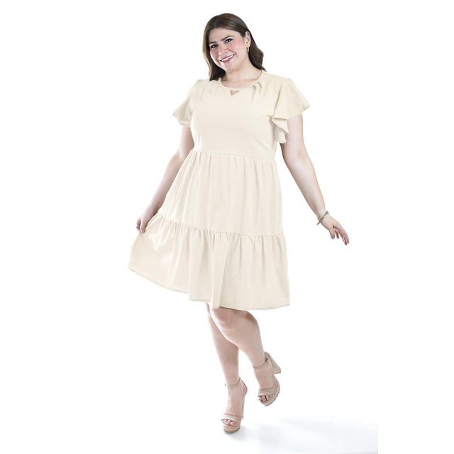 Vestido de lino con volantes Roman Fashion /Tallas Extras, 4355 (Beige) beige 38
