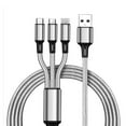 thumbnail image 1 of 3-in-1 Nylon Braided Universal USB Charging Cable, Compatible with i-Product/Type-C/Micro USB Devices, Silver, 1 of 8