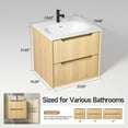thumbnail image 4 of 24 Inch Floating Bathroom Vanity with Sink, Pre-Assembled Natural Oak Grid Texture Front Multi-Layer Solid Wood Bathroom Sink Vanity, Wall Mounted with Integrated Stone Top and 2 Soft Close Drawers, 4 of 10