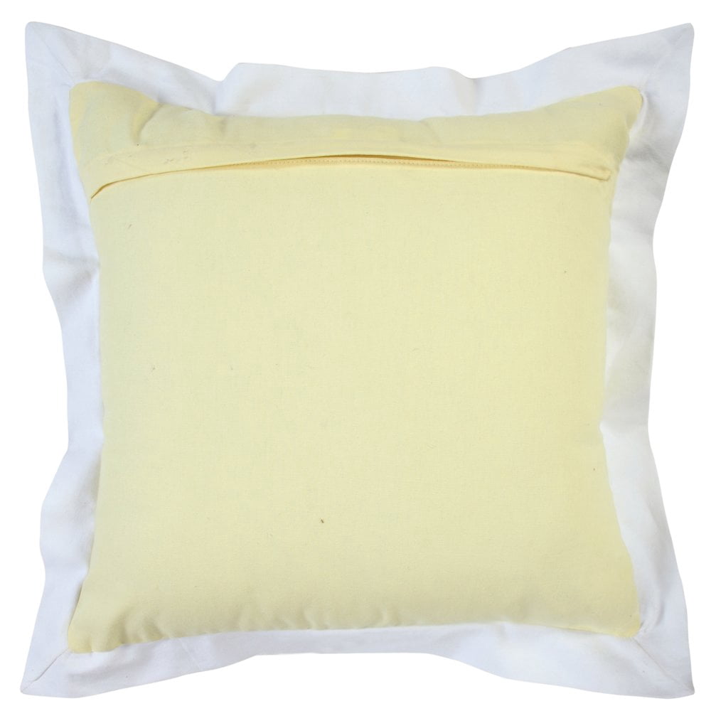 LR Home Ox Bay Hand-Woven Yellow/White Bordered All-Natural Cotton Pillow Cover