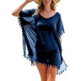 thumbnail image 4 of Maoww Robe de Plage pour Femmes avec Franges en Chiffon, Maillot de Bain Anti-Soleil, Bleu Foncé, 4 of 8