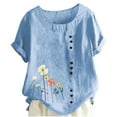 thumbnail image 2 of XMMSWDLA T-Shirts Décontractés à Manches Courtes pour Femmes Col Rond Tunique Basique d'Été Chemise Bleu Ciel Gym, 2 of 3