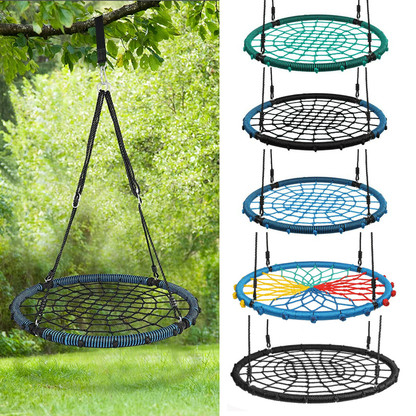 40" Spider  Tree Swing for Kids, Round Net Swings w/ Hanging Ropes