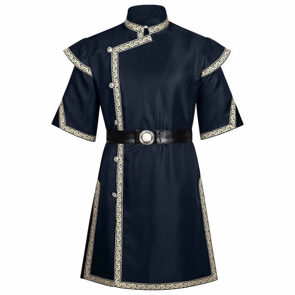 WRFWUL Mens Medieval Robe Costume Knight Tunic Cosplay Tops Viking Pirate Renaissance Jacket with Belt