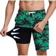 thumbnail image 4 of Miqool Men's 2 in 1 Swim Trunks with Compression Liner, Quick Dry Beach Shorts with Pockets, Summer Hawaiian Print Bathing Suit for Swimming Surfing, 4 of 9
