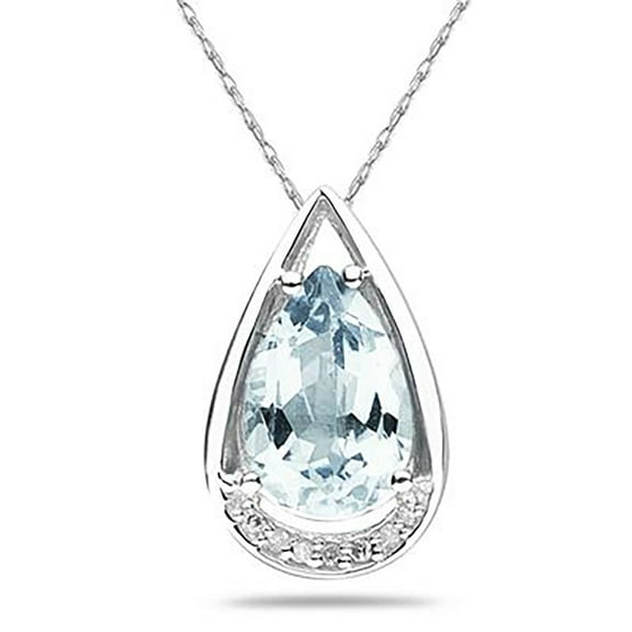 SZUL Women's Pear Shaped Aquamarine and Diamond Raindrop Pendant in 10k White Gold