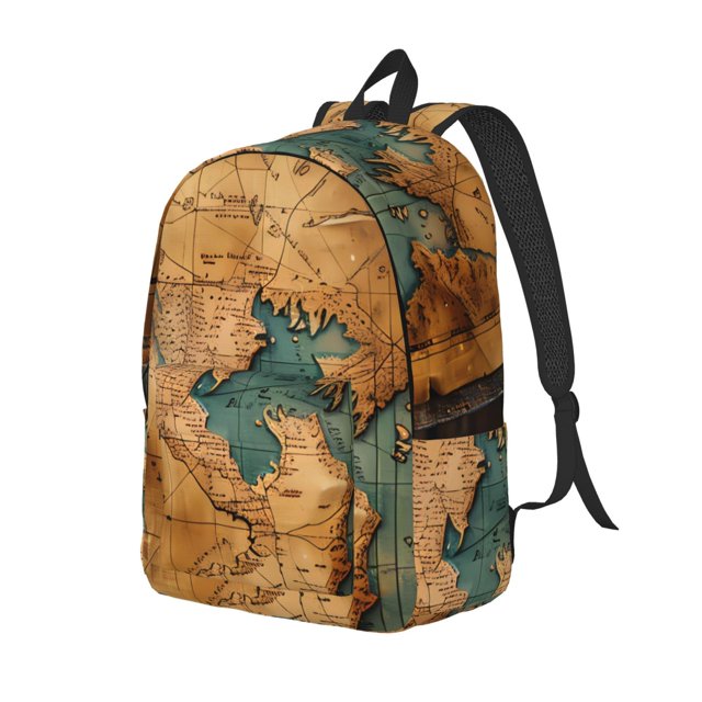 Balery Antique Map Adventure Scene Mochila Clásica Impresa Básica para Viaje, Mochila Escolar Resistente al Agua, Mochila de Lona con Correas Ajustables-Small