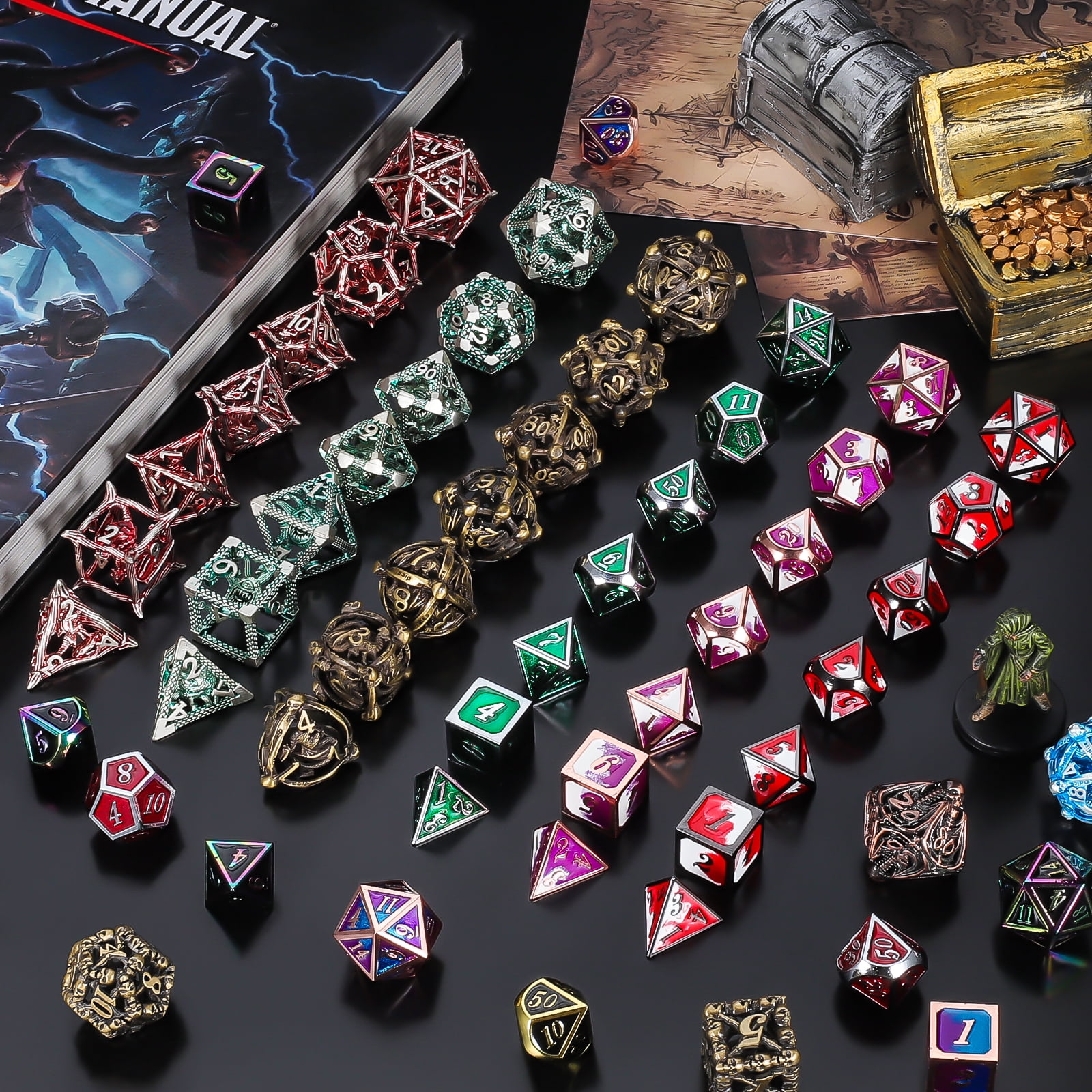 CiaraQ Mystery Metal DND Dice Set – 7pc Blind Bag with Random Class & Funny DND Stickers – Metal Role Playing Dice for Dungeons and Dragons