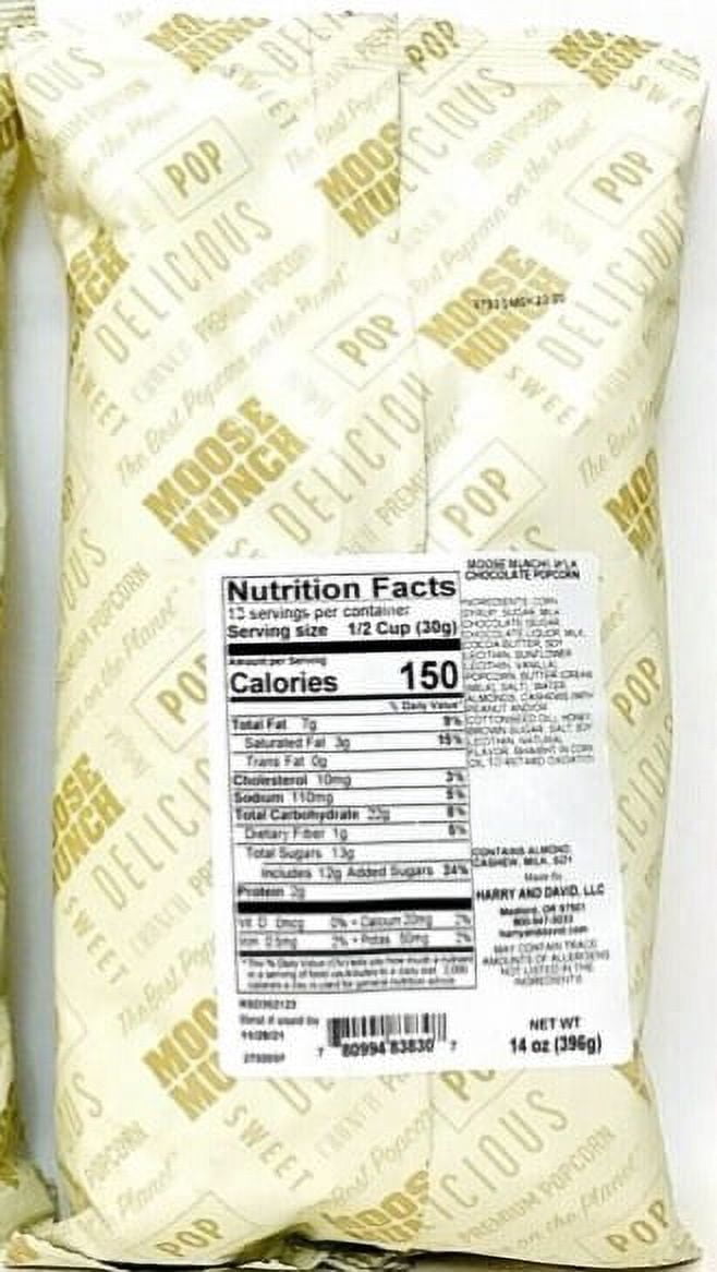 Harry and David Milk Chocolate Moose Munch Premium Popcorn 14 Ounce Bag (Pack of 2)