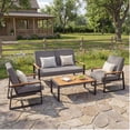 thumbnail image 4 of Lofka 4-Piece Outdoor Patio Furniture Set, Metal Conversation Set with Coffee Table & Removable Cushions, Weather Resistant for Yard Poolside, Gray, 4 of 12