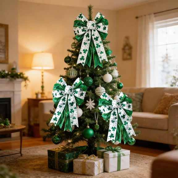 St Patricks Day Bowknot Pendant Green Shamrock Hanging Ornament for Holiday Party Home Door Wall Irish Festival Celebration Decor