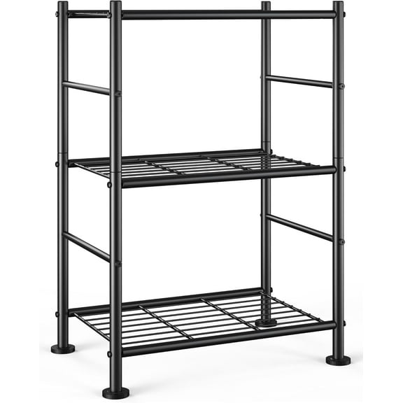 3 Shelf Metal Storage Rack, Sturdy Garage Shelving with Adjustable Leveling Feet, Compact Organizer for Pantry Laundry Kitchen, Black