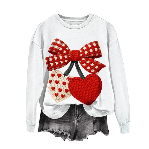 Women's Long Sleeve Sweatshirts Casual Crew Neck Drop Shoulder Cute Printed Graphic Loose Fit Pullover Tops (XL, White A)