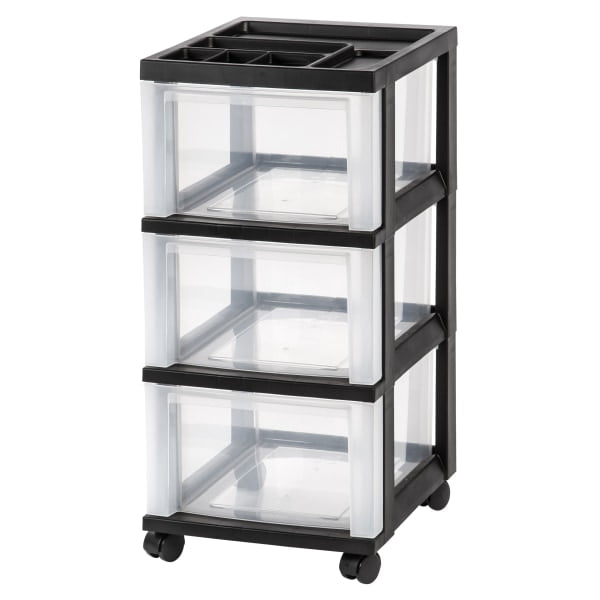 Office Depot Medium Plastic Storage Cart, 3 Drawers, 26 1/5in.H x 12 1