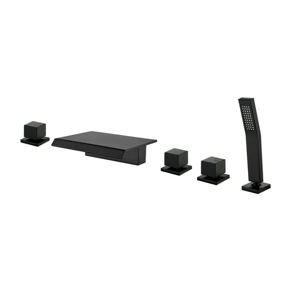 Cobbe 5-Hole Deck Mount Bathroom Bathtub Faucet with Hand Shower, 7.87-Inch and Wide Waterfall Spout Matte Black