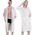 thumbnail image 4 of Man Robe Zipper Front Loungewear 3/4 Sleeve Nightgown Bathrobe Lounge Dress Sleepwear with Pockets, 4 of 4