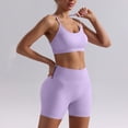 thumbnail image 6 of GILIGEGE Women's Sports Set Gym 2 Piece Yoga Bra Sports High Waist Seamless Shorts for Jogging Gymnastics Training Dance Workout Activewear Cute Stretchy Soft Summer Fall Athletic Workout Set Purple, 6 of 7