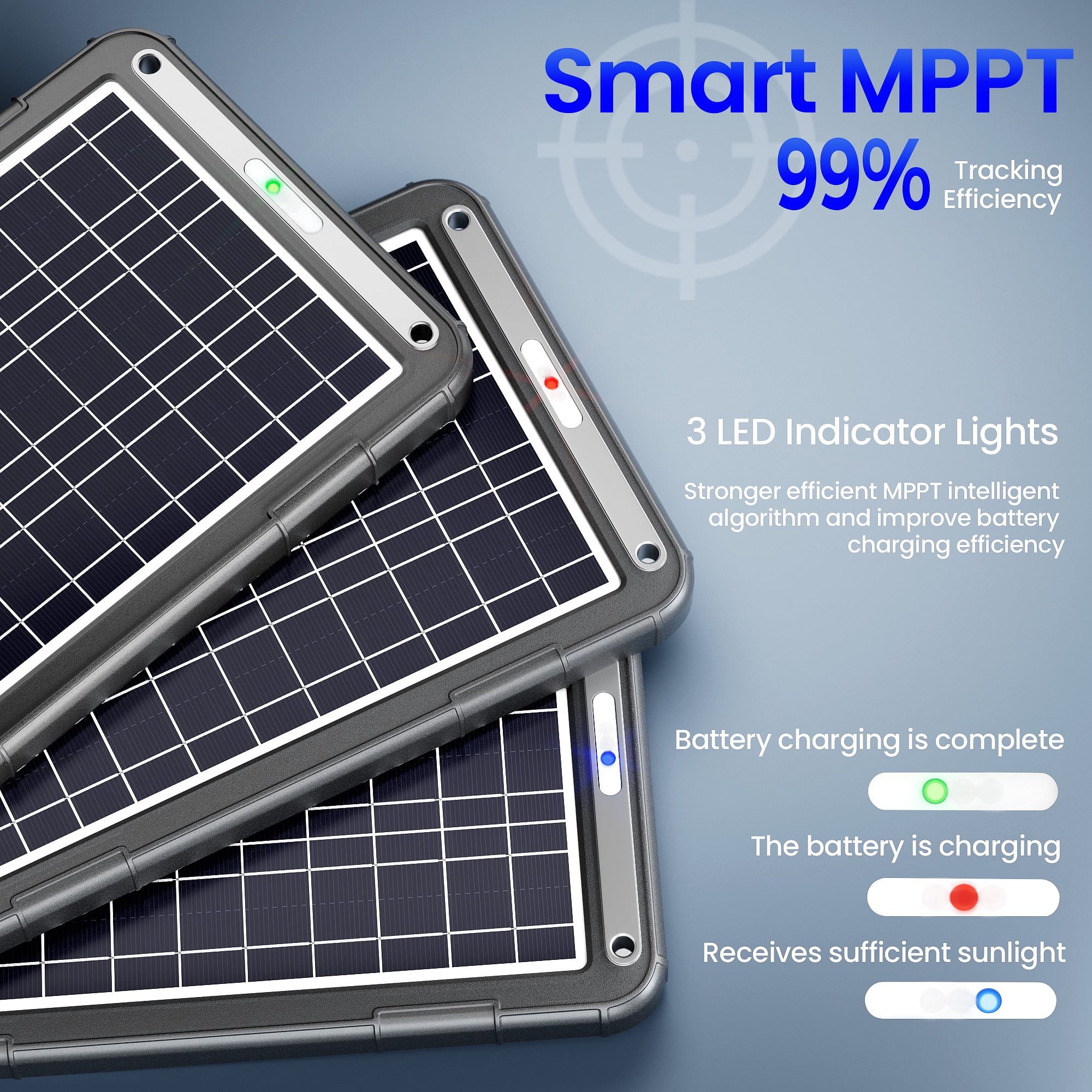 POWOXI Upgraded MPPT 12W Solar Battery Trickle Charger&Maintainer 12V Solar Panel Car Battery Trickle Charger Kit Portable Waterproof Built-in MPPT Charging Controller for 12 Volt Car RV Trailer Boat
