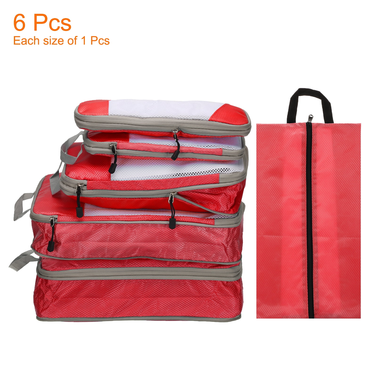 Uxcell 6pcs Compression Packing Cube for Suitcases Lightweight Travel Essentials Luggage Organizers Bags, Red