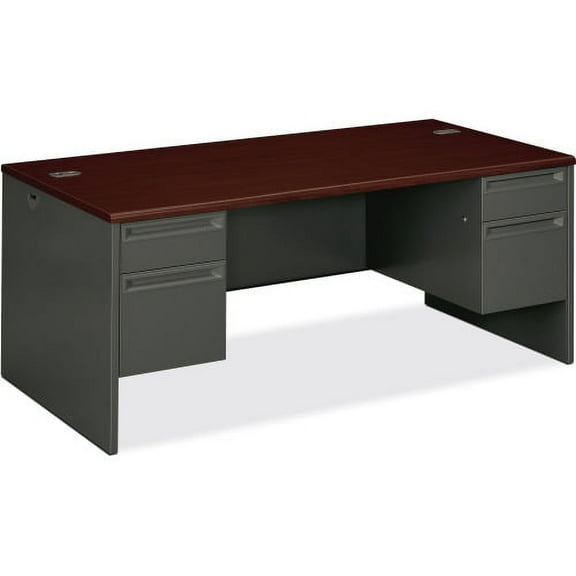 HON 38000 Series Double Pedestal Desk - 4-Drawer 72" x 36" x 29.5" - 4 x Box Drawer(s), File Drawer(s) - Double Pedestal - Radius Edge - Material: Wood, Steel - Finish: Charcoal, Laminate, Mahogany