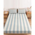 thumbnail image 2 of King Size Fitted Sheet Set - Blue Stripes 3 Piece Bedding Sets 16" Deep Pocket Fitted Sheet with 2 Pillowcases, Vintage Vertical Lines Farmhouse Beige Brushed Microfiber Hotel Luxury Bed Sheets, 2 of 9