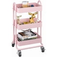 thumbnail image 1 of Carrito de Almacenamiento de Metal, Carrito de 3 Niveles con Ruedas,Estantes Almacenamiento,Organizador de Utilidad,Organizador con 2 Ruedas Cerradura y Asas, Ahorrar Espacio (Rosa), 1 of 9