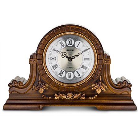 Mantel Clock With Roman Numerals Antique Design Faux Wood By