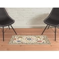 thumbnail image 7 of HomeRoots 509310 2 x 3 ft. Ivory Green Blues Pink Yellow Rust Brown Tan & Gray Oriental Power Loom Stain Resistant Rectangle Area Rug with Fringe, 7 of 7