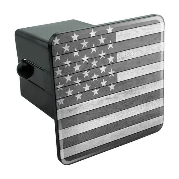 Rustic Subdued American Flag Wood Grain Design Tow Trailer Hitch Cover Plug Insert