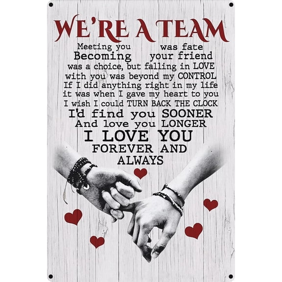 We're A Team Couple Poster Gift for Him, Her, Husband Wife Christmas Birthday Anniversary Couple Lover Art Metal Tin Sign Office, Suitable for Bar, Home, Farmhouse, Cafe,Metal Sign Vintage