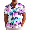 thumbnail image 2 of Hesxuno Men Beach Casual Button Down Shirts Palm Tree Printed Short Sleeve Shirt Big and Tall Summer Tops Funky Hawaiian Party Shirts Breathable Lightweight Resort Wear Shirts Purple XXL, 2 of 8