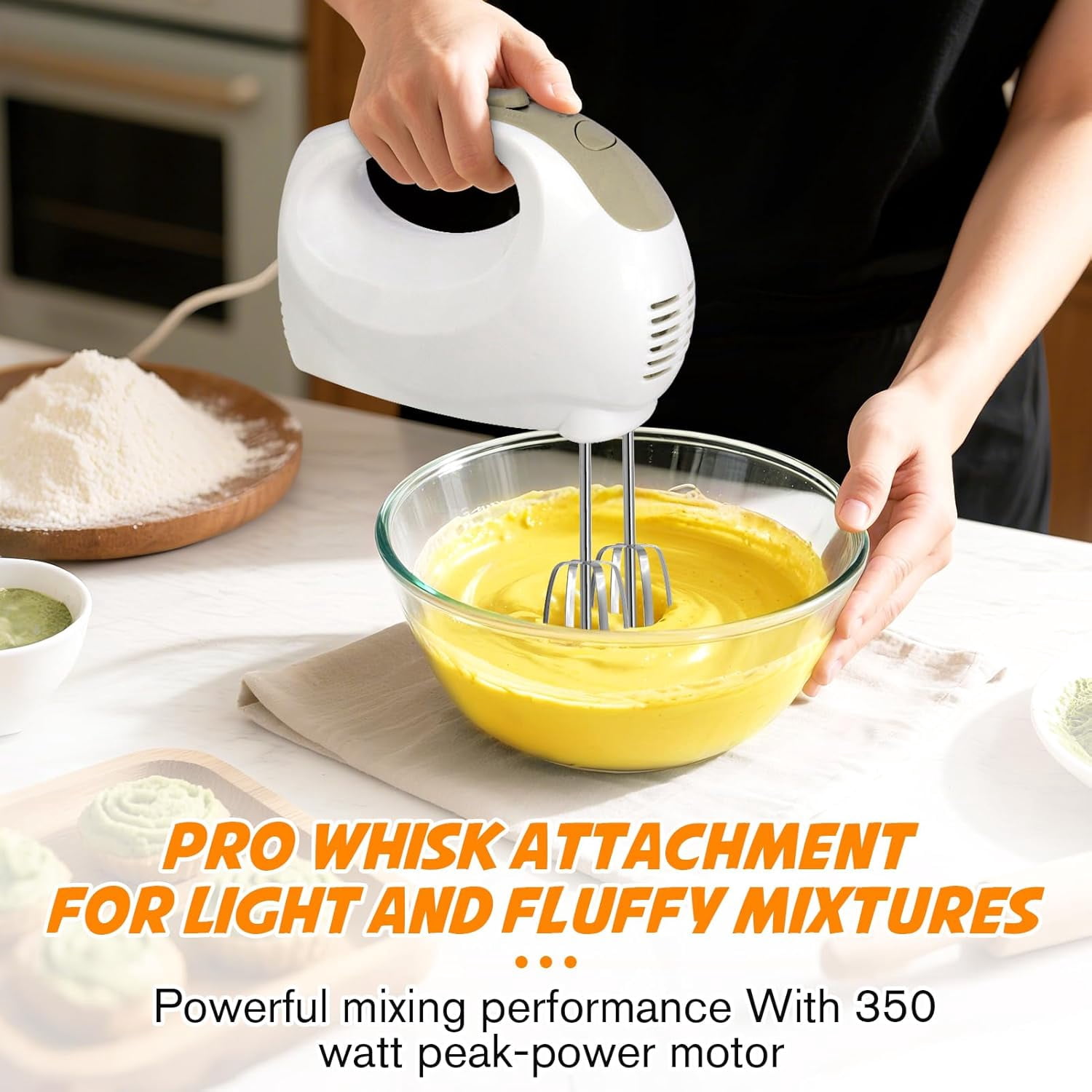 KitchenKey Handmixer - 5 Speed Portable Kitchen Mixer Electric Handheld with 5 Stainless Steel Accessories Whisk, Food Beater, Ivory