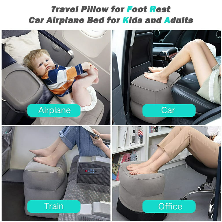 Inflatable Travel Pillow for Foot Rest with Dust Cover,Car Airplane Bed for  Kids,Adjustable Height Footrest Pillow,Leg Rest Travel Accessories  Esentials for Airplane,Car,Train,Home,Office 