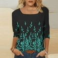 thumbnail image 5 of LEBONYARD Women's Fashion Square Neck Multi-Printing Tops Casual 3/4 Sleeved Soft Breathable Blouse Chic Solid Comfortable Fit Loose Fit Ladies Tops, 5 of 7