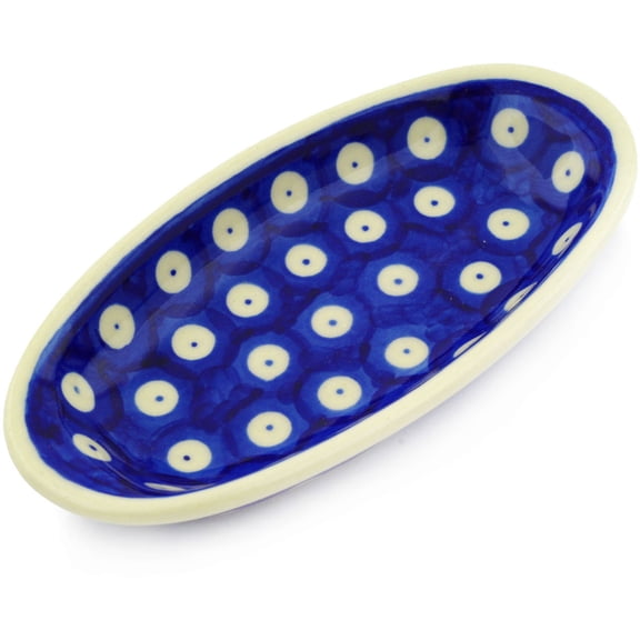 Polish Pottery 5½-inch Condiment Dish (Blue Eyed Peacock Theme) Hand Painted in Boleslawiec, Poland   Certificate of Authenticity
