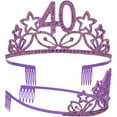 thumbnail image 4 of MEANT2TOBE Purple Glitter Sash and Rhinestone Tiara Set - Premium Metal Tiara with Stars for Women's 40th Birthday Party, Fabulous Gift Idea, 4 of 8