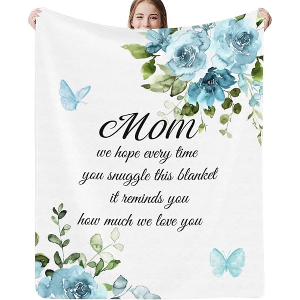 LHSHID Gifts for Mom Blanket for Mom from Daughter Son Birthday Gifts for Mom Flower Butterfly Soft Flannel Throw Blanket for Sofa Couch 30"x40"