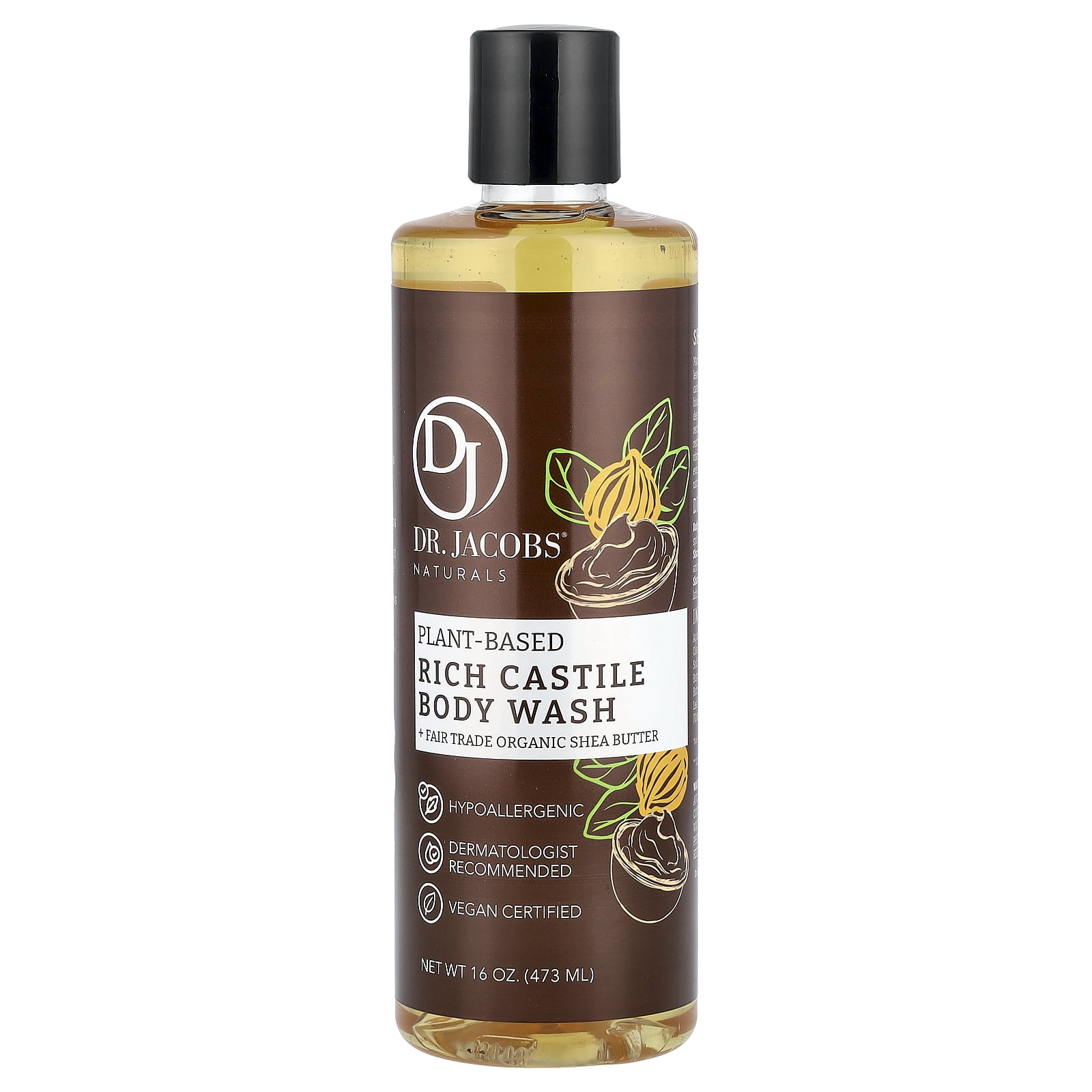 Dr. Jacobs Naturals Plant-Based Rich Castile Body Wash, Fair Trade Organic Shea Butter, 16 oz (473 ml)