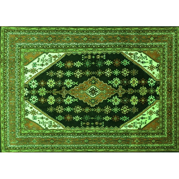 Ahgly Company Indoor Rectangle Medallion Green Traditional Area Rugs, 4' x 6'