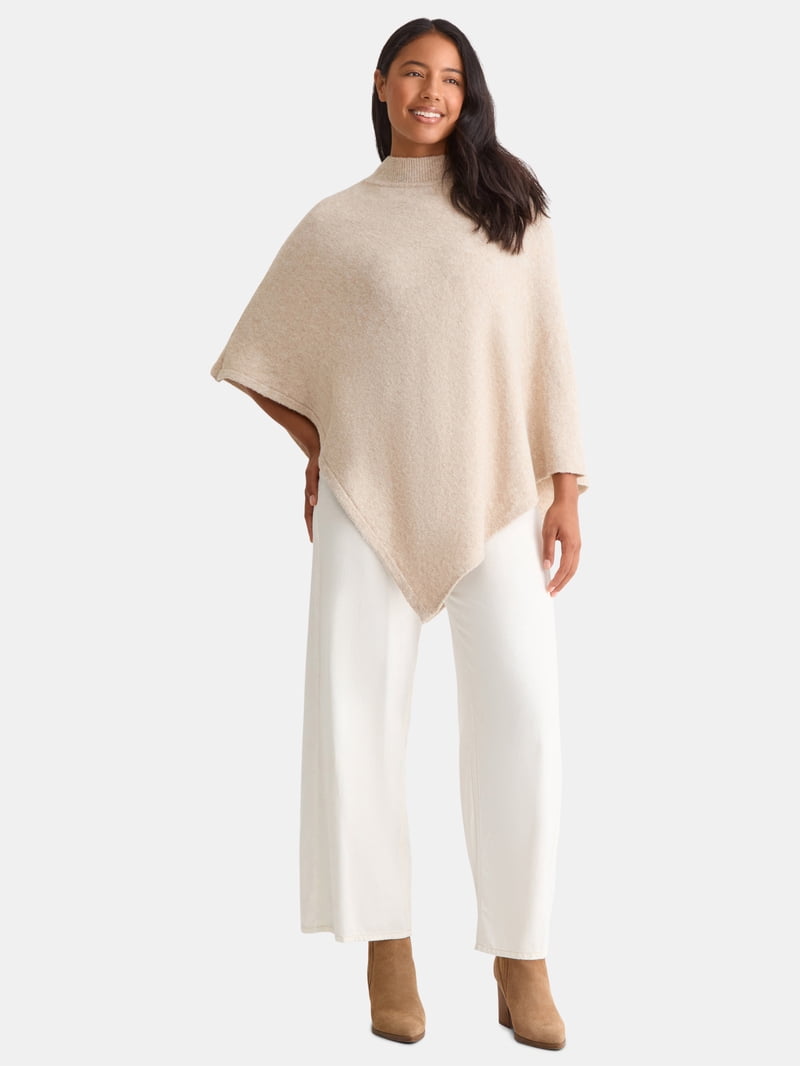 Time and Tru Women's Mock Neck Poncho, S/M, Oatmeal - Walmart.com