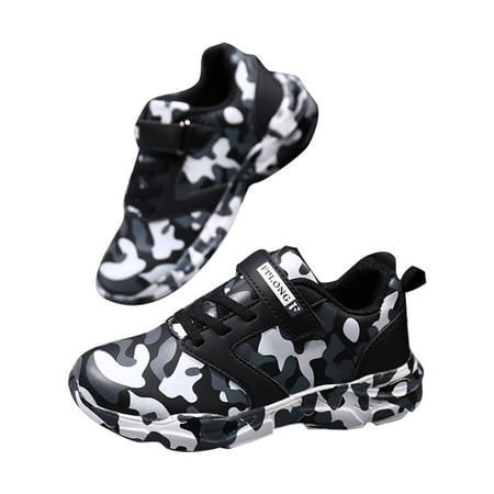 

SIMANLAN Boy Low Top Walking Shoe School Round Toe Running Kids Gym Breathable Sneakers Black White-2 2.5Y