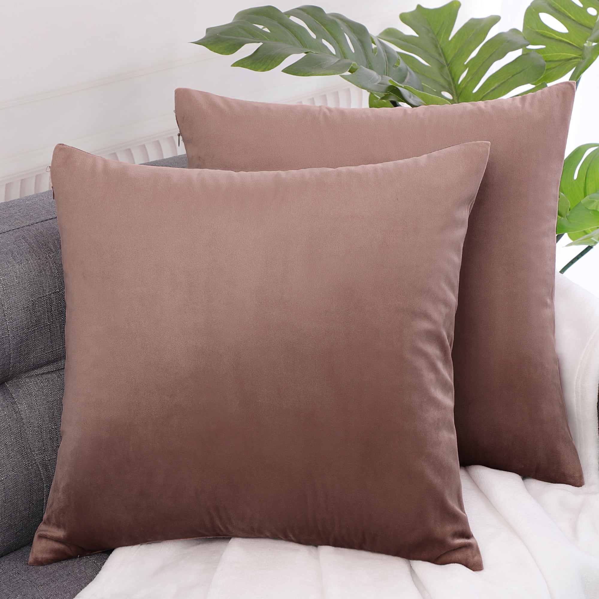 Unique Bargains Velvet Decorative softCushion Throw Pillow Cover 18" x 18" Dark Pink