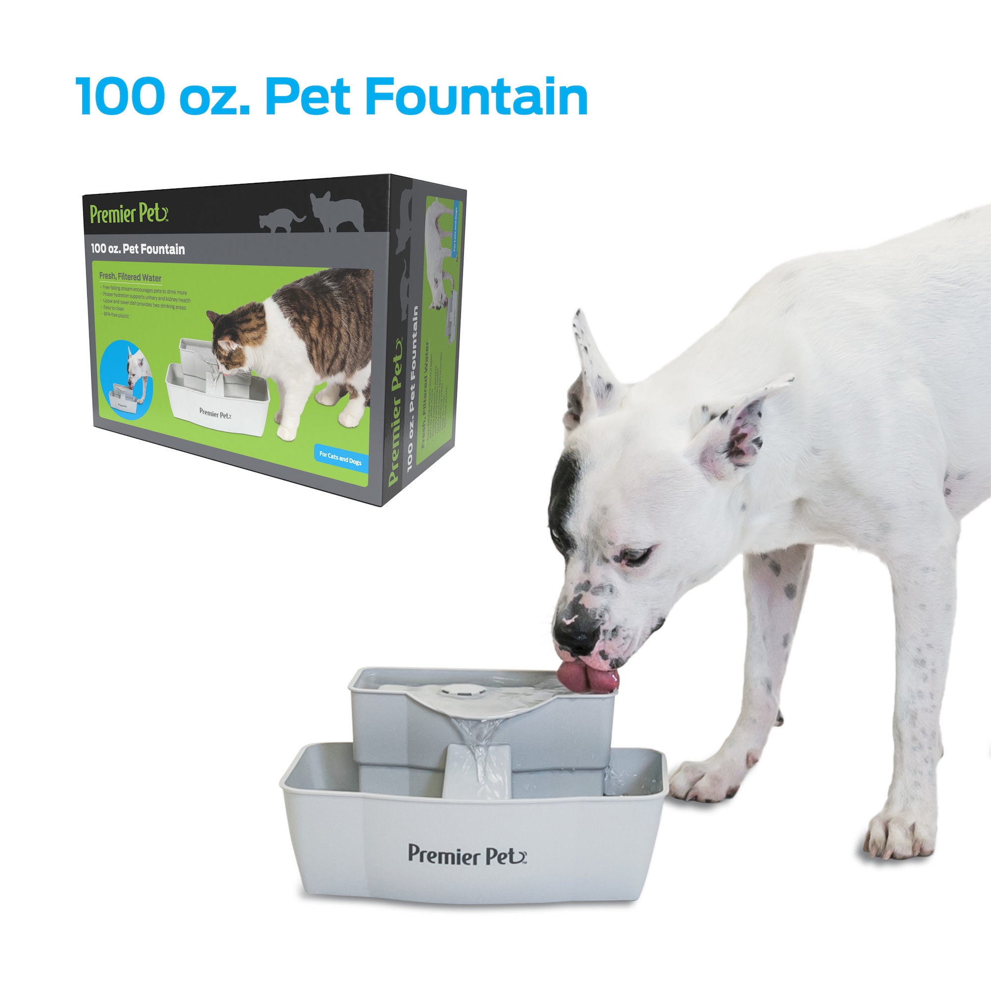 PETTOM Dog Floating Water Bowl with Filters,Upgraded 2L Car Pet Slow Water Feeder Bowl ABS Pet Drinking Fountain Non Spill and Dust-Proof White