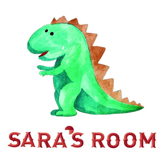 Custom name Happy Cartoon DinosaurWall Decal Decoration Joyful Cartoon Cartoon Animals Decorating Ideas for Girl's Bedroom Size: 10 In(W) x 9 In(H)